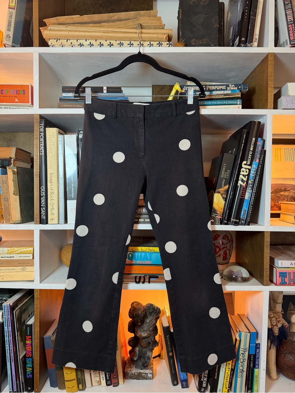 Derek Lam Black Wide-Leg Pants with White Polka Dots